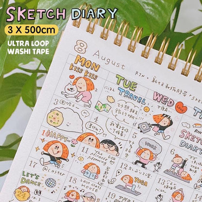 RiN Studio Sketch Diary Washi Tape: Kawaii Journaling Tape